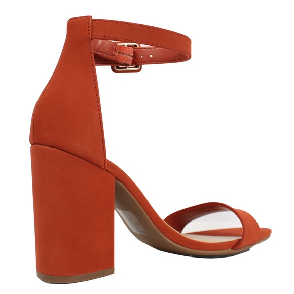 Rust Faux Nubuck Leather Open Toe Ankle Strap Heel - Picture 3 of 6
